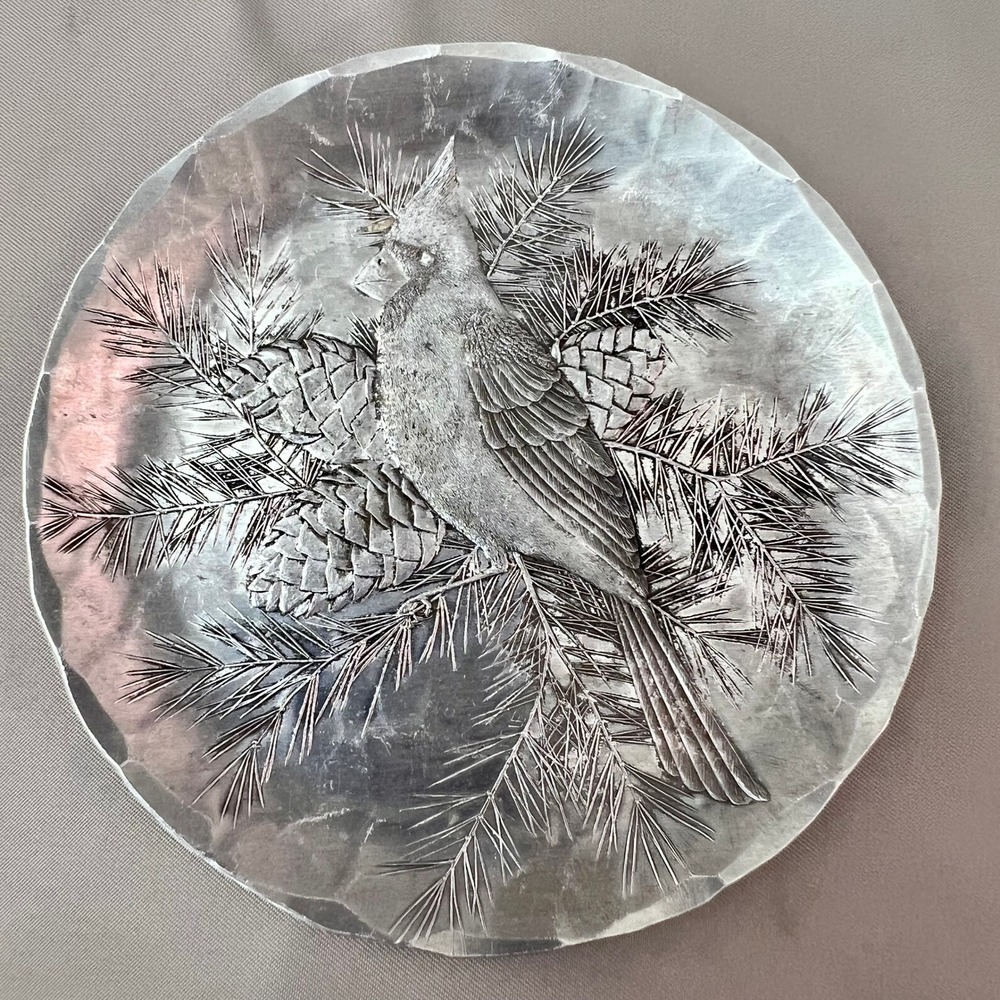 Wendell August Forge Cardinal Coaster Small Dish Silver Aluminum Good 4.5in